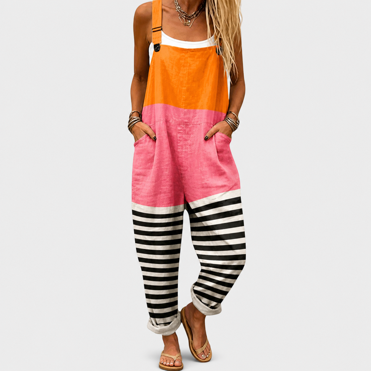 Overol Estampado Multicolor Rosa y Naranja