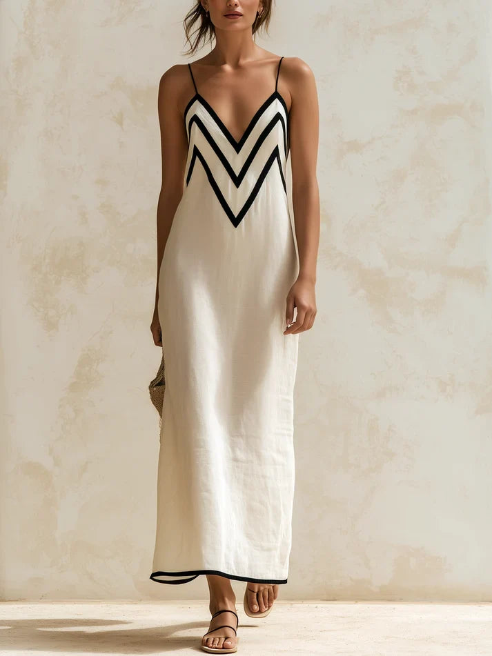 Simona | Vestido Largo de Tirantes con Diseño Chevron