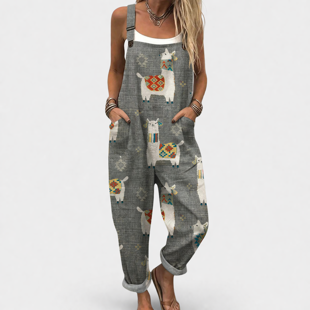 Overol Estampado Ovejitas Gris