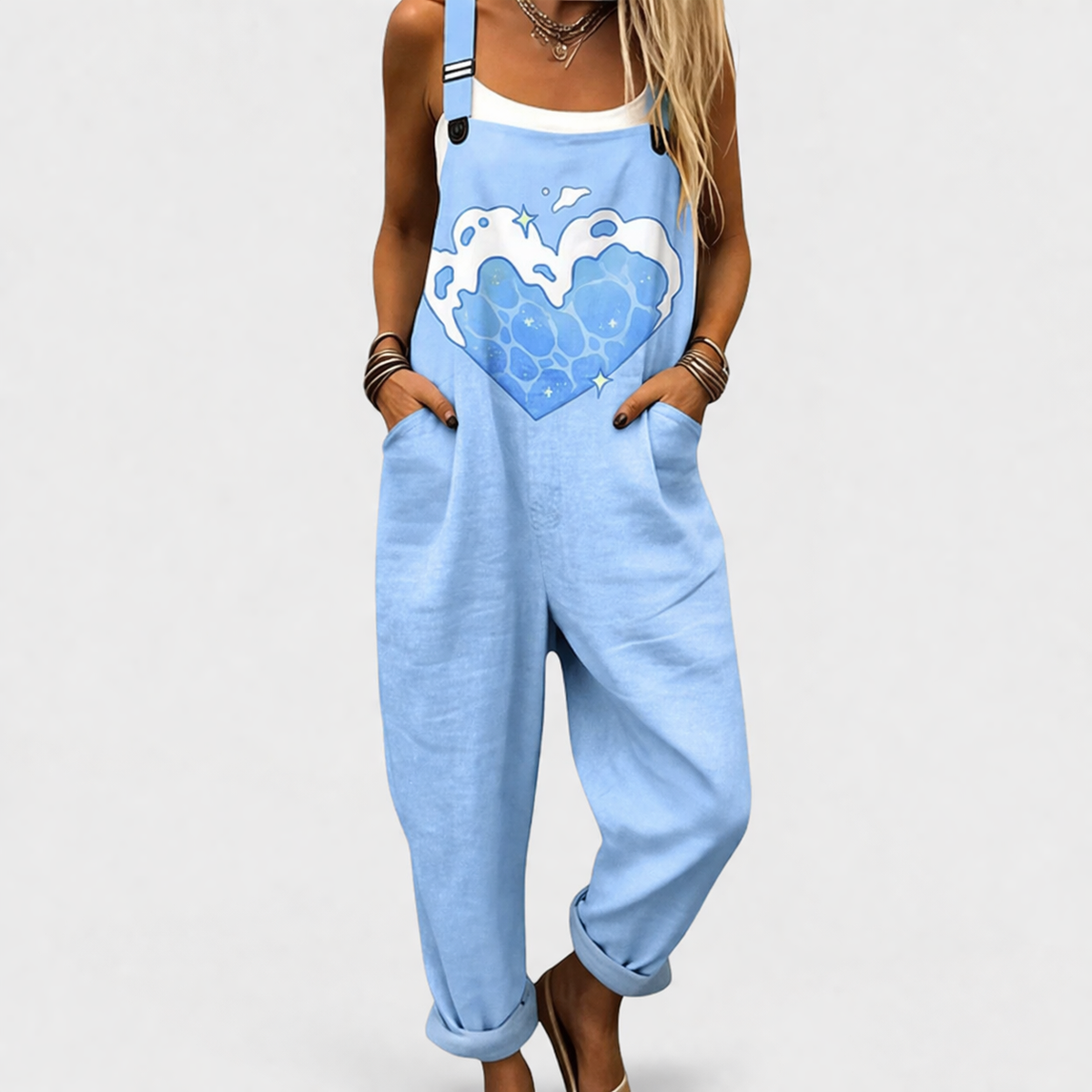 Overol Estampado Corazones Azules