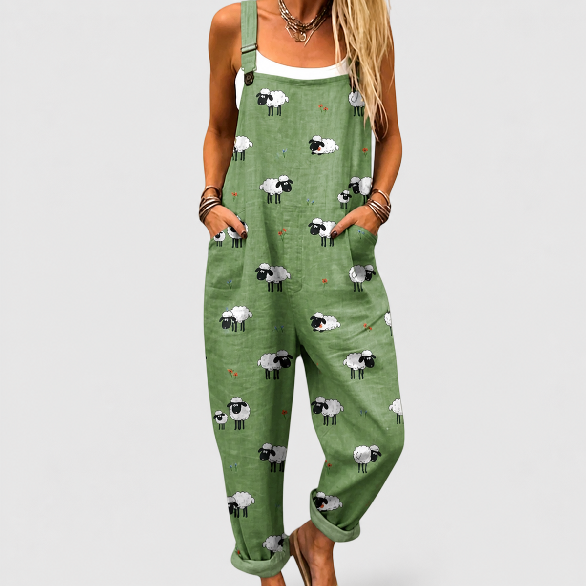 Overol Estampado Ovejitas Verde