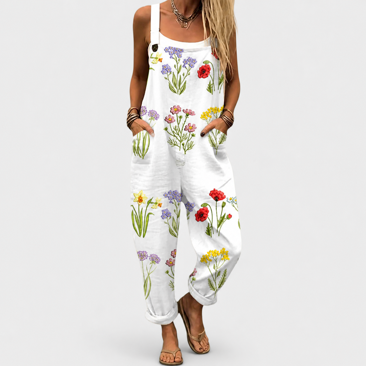 Overol Estampado Flores Blancas