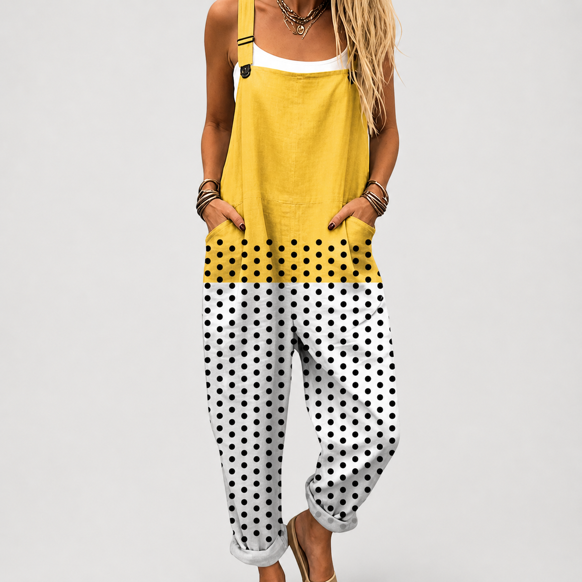 Overol Estampado Amarillo y Blanco