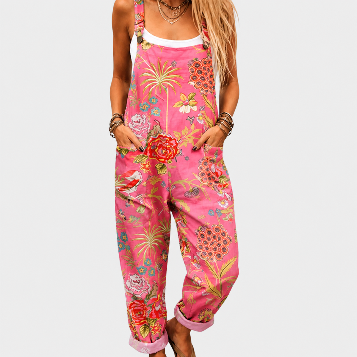 Overol Estampado Floral Rosa