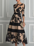 Ivette - Vestido Midi Elegante de Encaje Negro