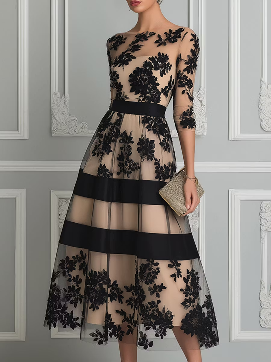 Ivette - Vestido Midi Elegante de Encaje Negro
