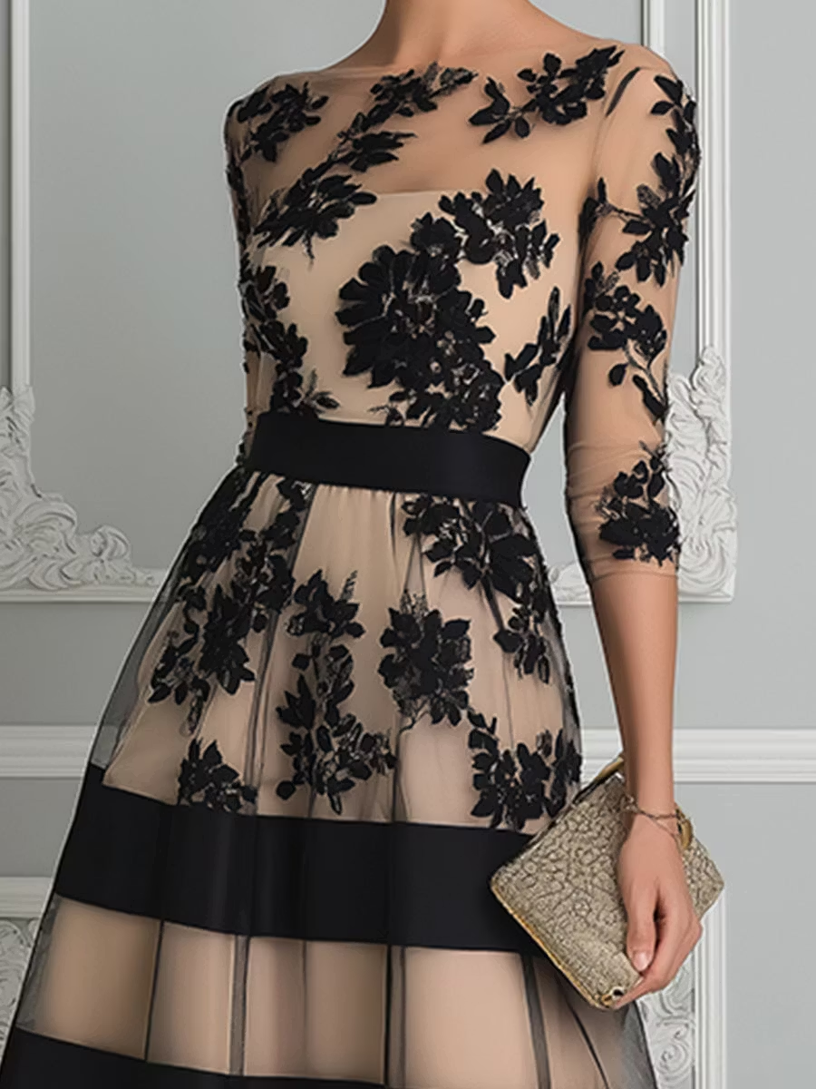 Ivette - Vestido Midi Elegante de Encaje Negro