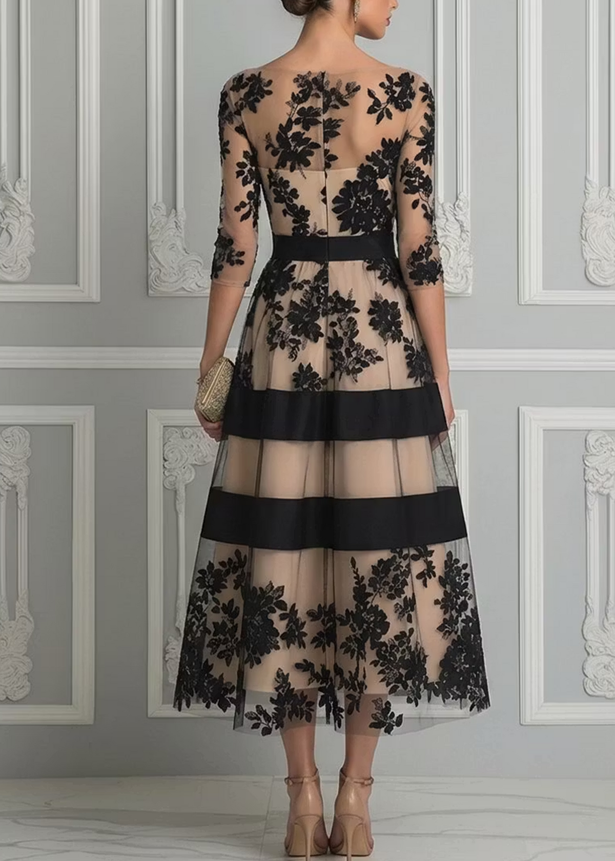 Ivette - Vestido Midi Elegante de Encaje Negro