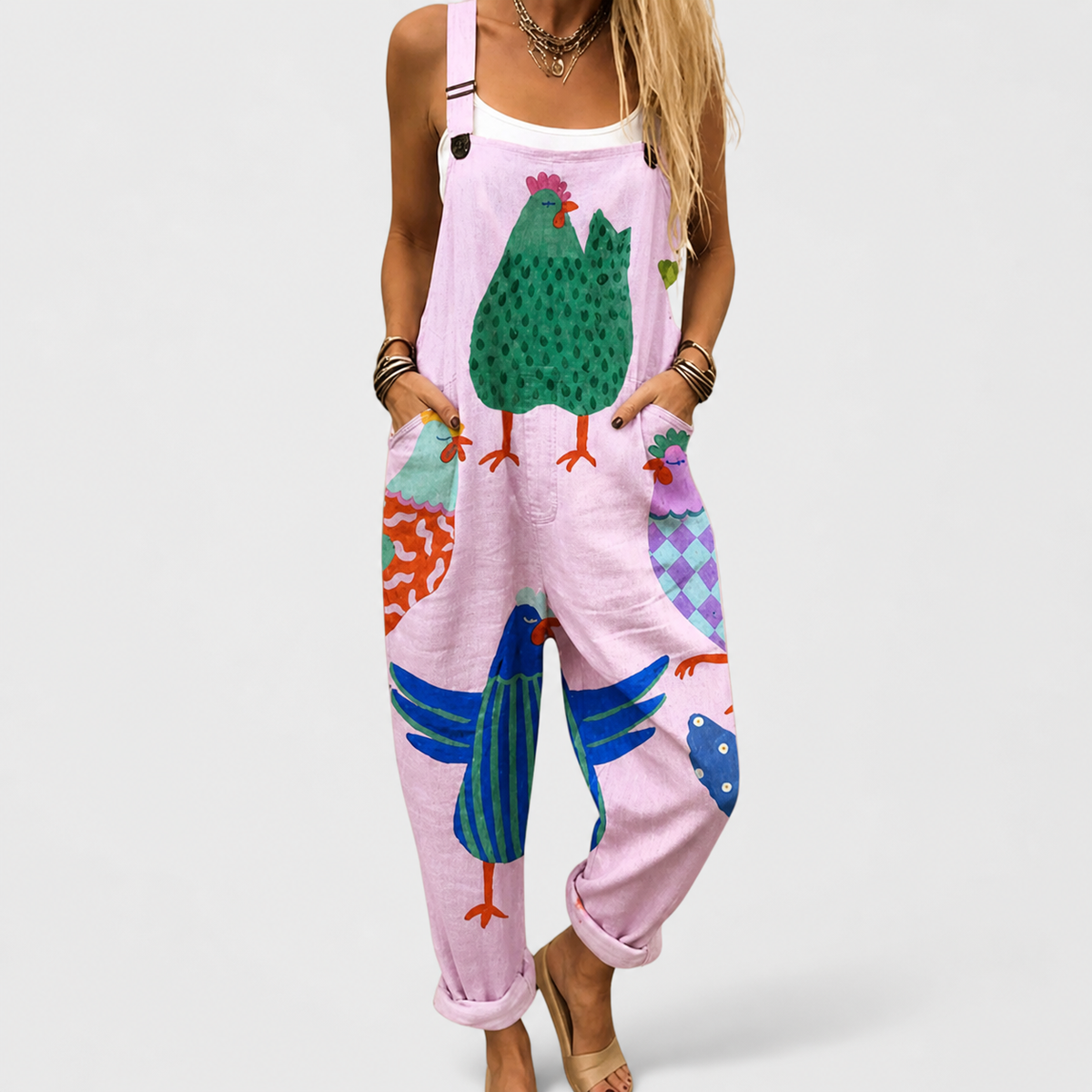 Overol Estampado Gallo Rosa