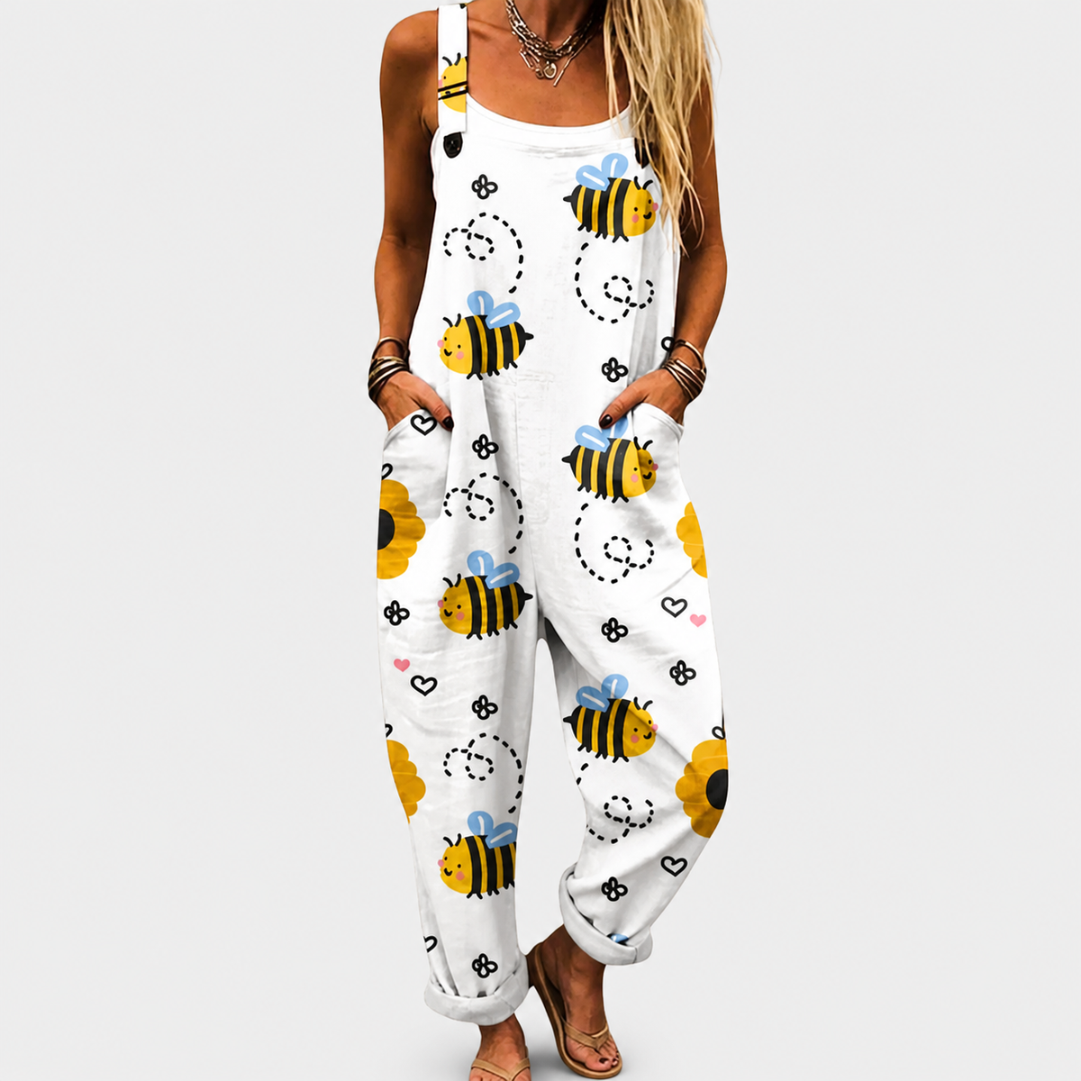 Overol Estampado Abejas Blanco