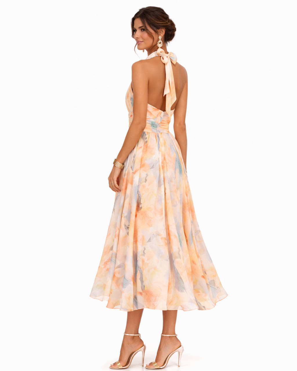 Paulina | Vestido con Cuello Halter y Estampado Acuarela