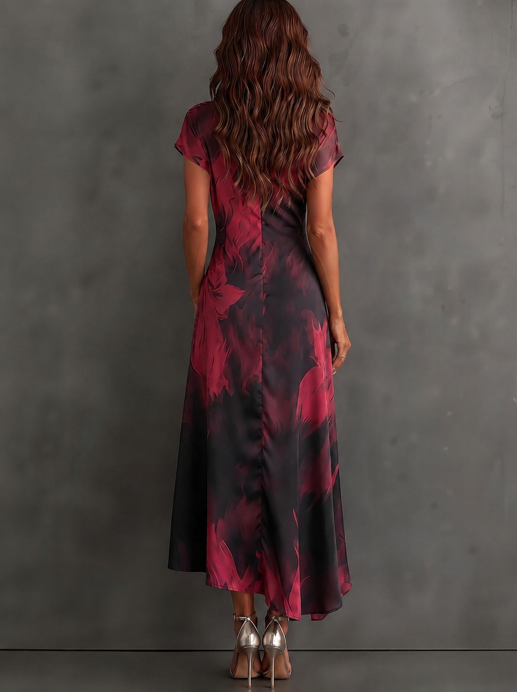 Aurora - Vestido Midi Cruzado con Estampado Abstracto Rojo y Negro