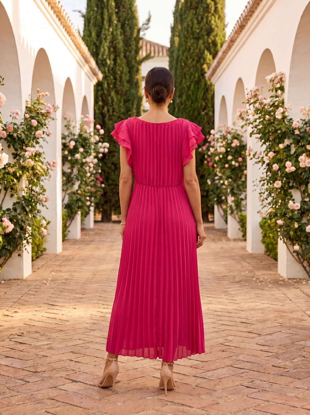 Anahí | Elegante Maxi Vestido Plisado con Cintura Anudada