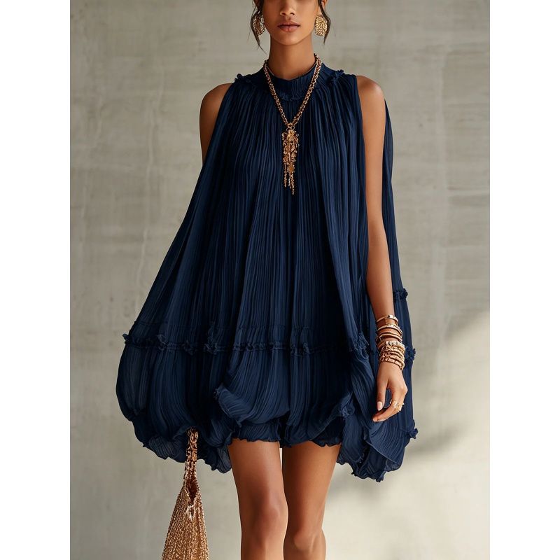 Camilla | Mini Vestido de Chiffón con Escote Halter y Falda Globo