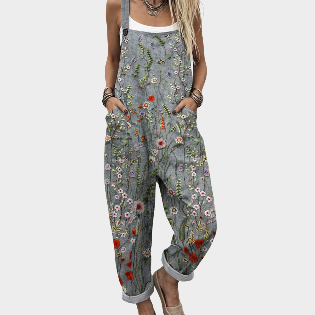 Overol Estampado Flores Grises
