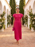 Anahí | Elegante Maxi Vestido Plisado con Cintura Anudada