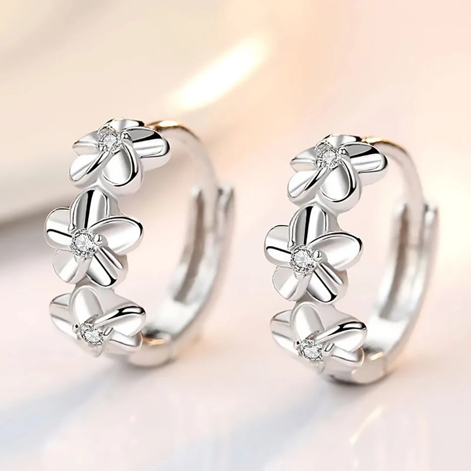 925 Sterling Silver Hoop Earrings With Sweet Flower Design Great For Everyday Wear Holidays And Gifts Vintage Bohemian Style
