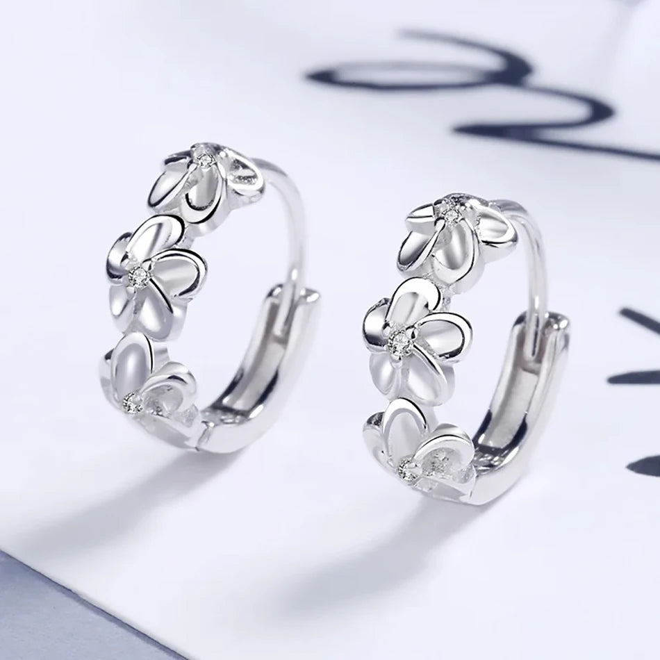 925 Sterling Silver Hoop Earrings With Sweet Flower Design Great For Everyday Wear Holidays And Gifts Vintage Bohemian Style