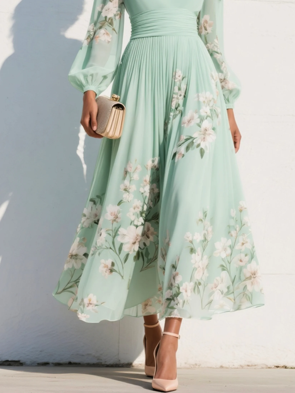 Mónica | Vestido midi verde claro floral