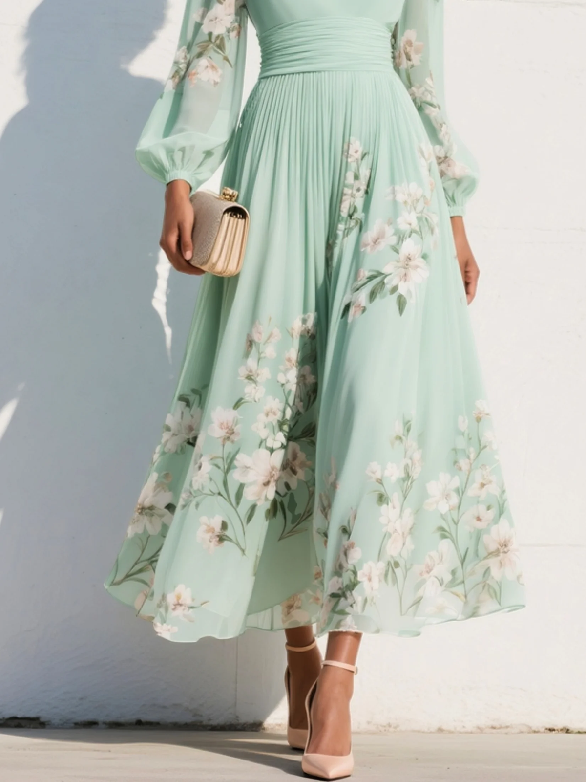 Mónica | Vestido midi verde claro floral