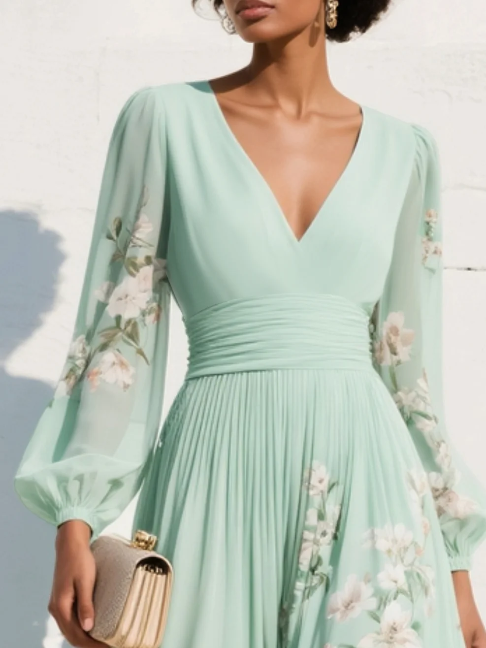 Mónica | Vestido midi verde claro floral
