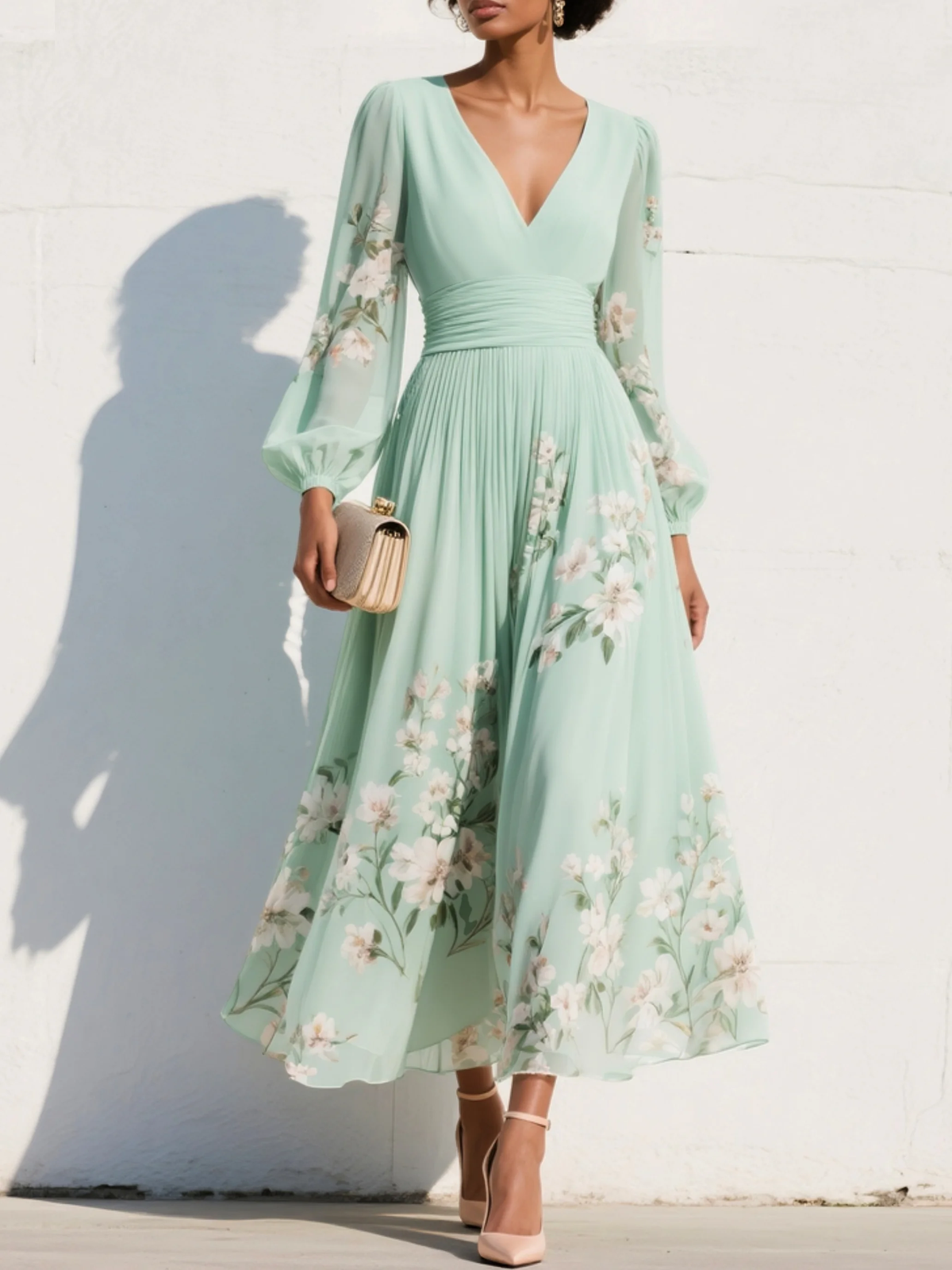 Mónica | Vestido midi verde claro floral