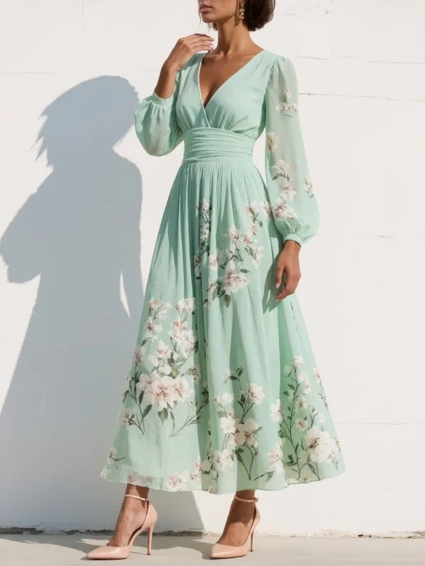 Mónica | Vestido midi verde claro floral