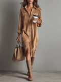 Marion - Vestido Midi de Pana con Doble Bolsillo y Botonadura Sencilla