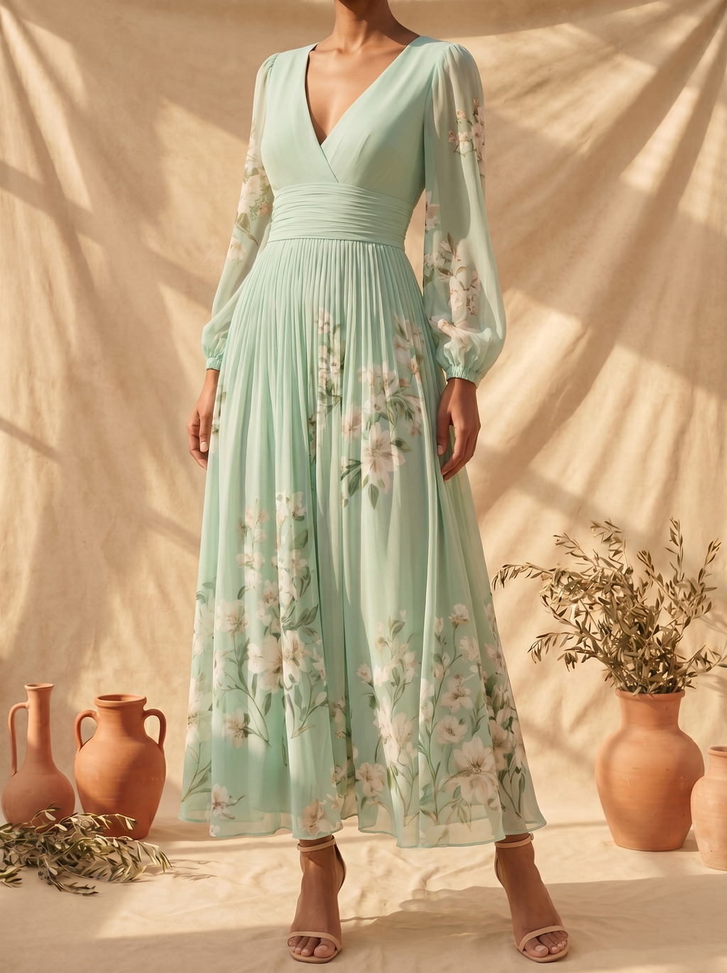 Mónica | Vestido midi verde claro floral