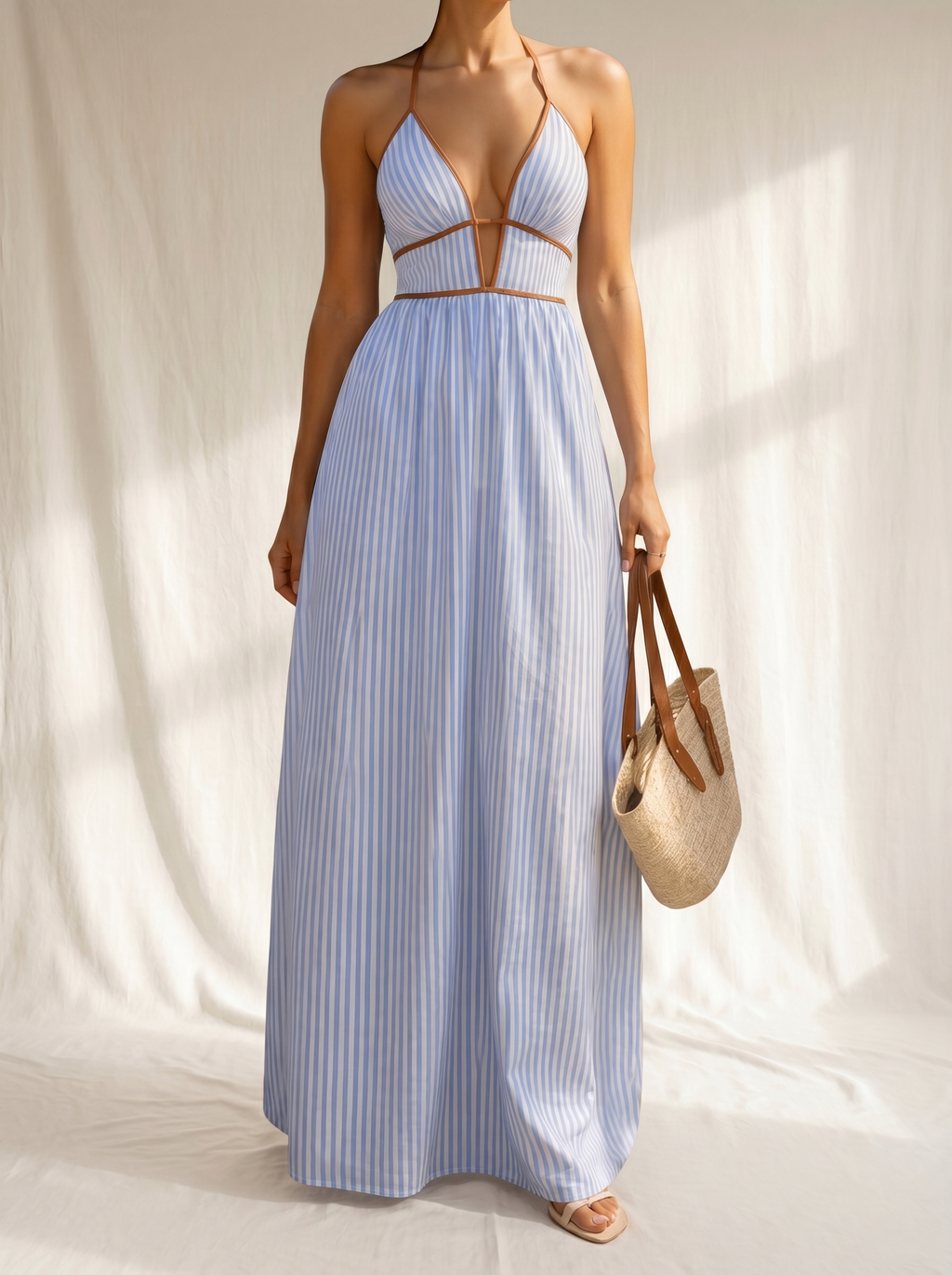 Regina | Vestido Largo a Rayas con Escote Cut-out
