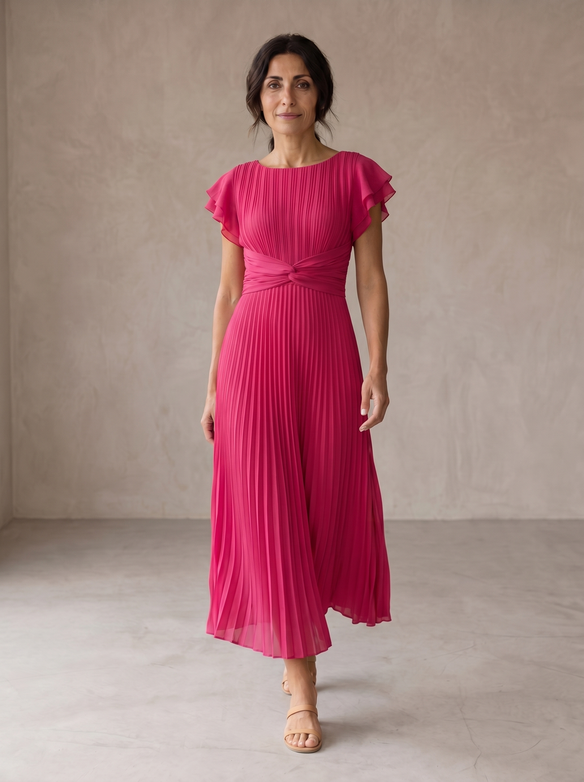 Anahí | Elegante Maxi Vestido Plisado con Cintura Anudada