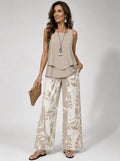 Ernestina™ | Conjunto Natural Blusa Beige y Pantalón Botánico
