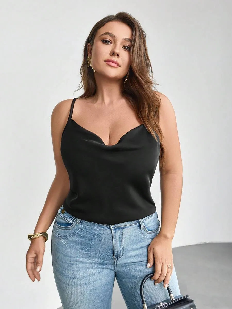Top Satinado con Tirantes Finos y Elegante Cuello Drapeado