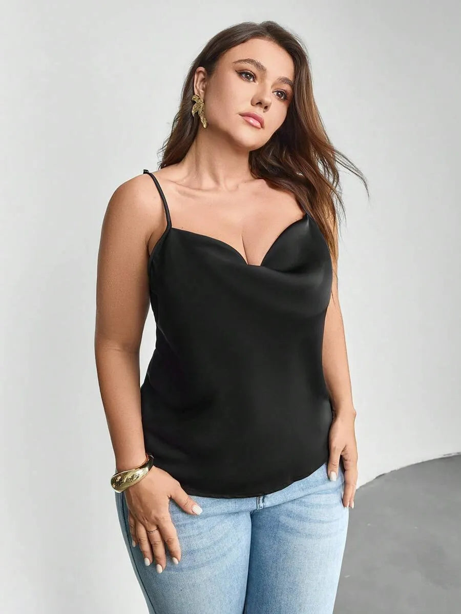 Top Satinado con Tirantes Finos y Elegante Cuello Drapeado
