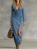 Elena vestido vaquero largo con abertura