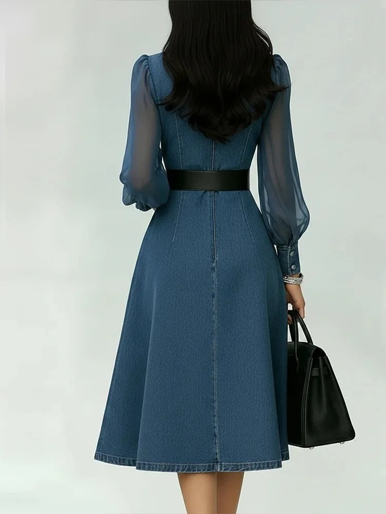 Marina vestido vaquero con mangas transparentes