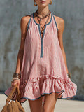Fiammetta | Vestido Mini sin Mangas a Rayas con Volantes y Escote Redondo