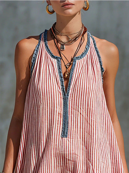 Fiammetta | Vestido Mini sin Mangas a Rayas con Volantes y Escote Redondo