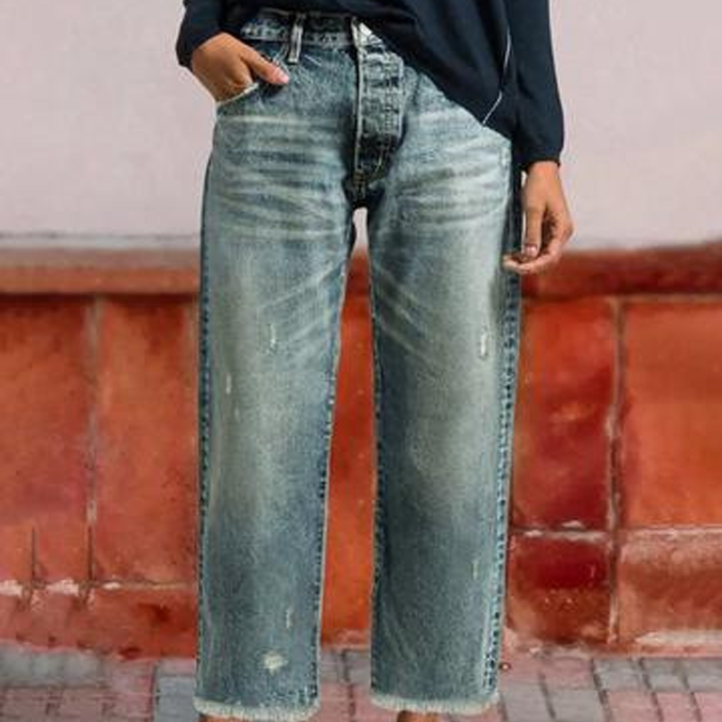Dina - Pantalones vaqueros rectos cortos retro para mujer
